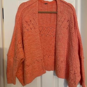 Free People coral cotton blend sweater. Open cardigan